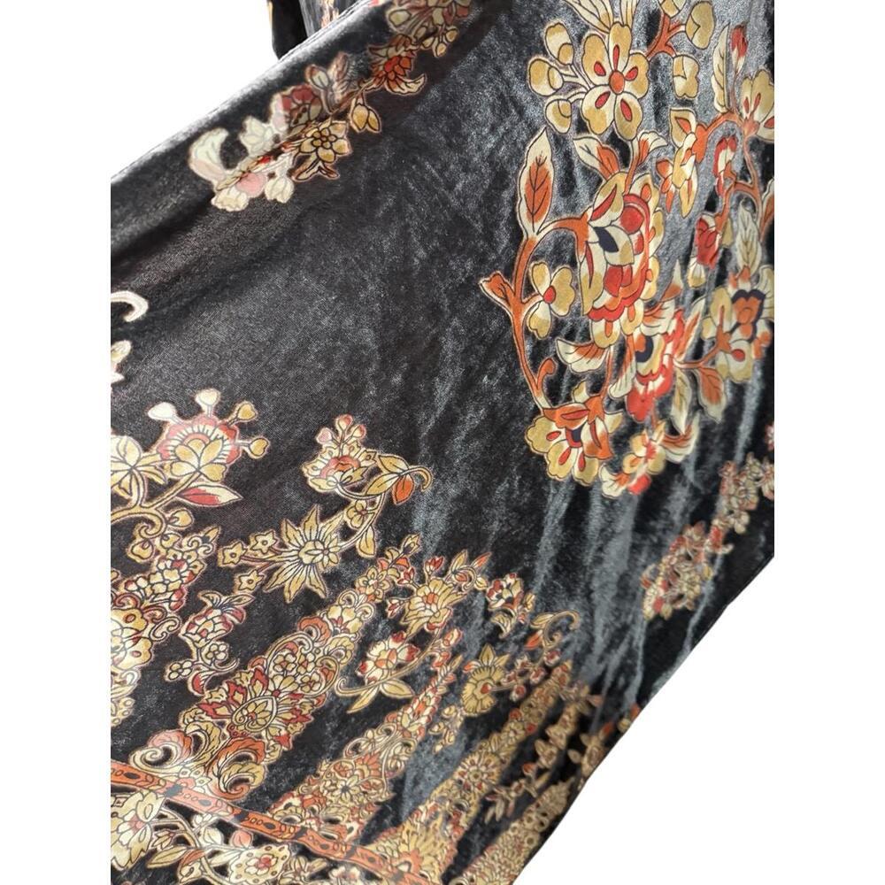 Sacchi Floral Velvet Ruana Coverup OS Black Brown Cape Shawl 3/4 Sleeves Boho - Picture 6 of 6
